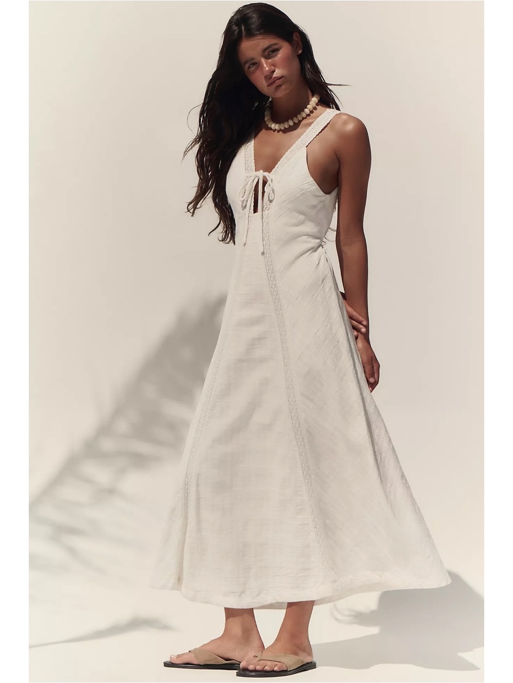 Free People Dainty Ethereal Lace V Neck Adela Maxi Dress Clean Ivory Size XL NWT